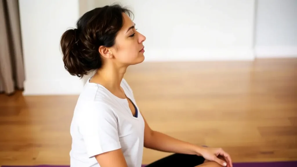 Wenn alles zu viel wird: 5 Tipps gegen Erschöpfung und Überforderung 9 wenn alles zu viel wird -- Eine Person atmet tief durch, während sie auf einer Yogamatte sitzt.
