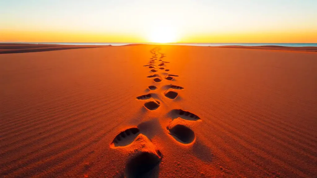 Körperintelligenz stärken: Lerne, deine Intuition zu nutzen 5 Körperintelligenz stärken - Fußabdrücke im Sand, die in Richtung Horizont führen